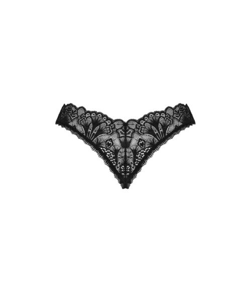 Мереживні стрінги Obsessive Donna Dream crotchless thong XL/2XL Black, відкритий доступ