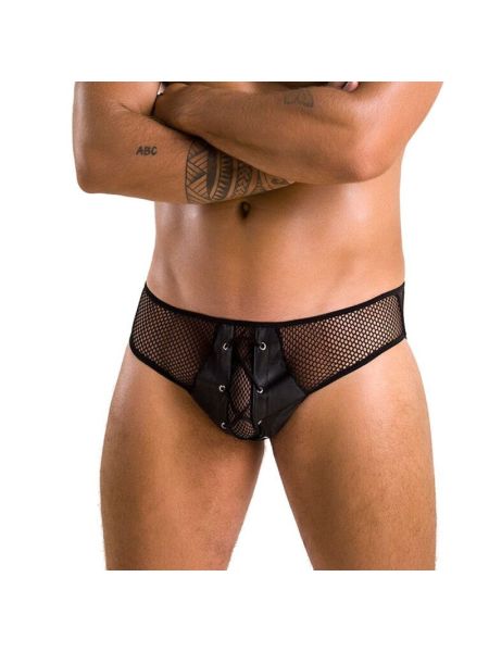 Чоловічі труси зі шнурівкою Passion 035 SLIP RICHARD XXL/XXXL Black, екошкіра, сітка