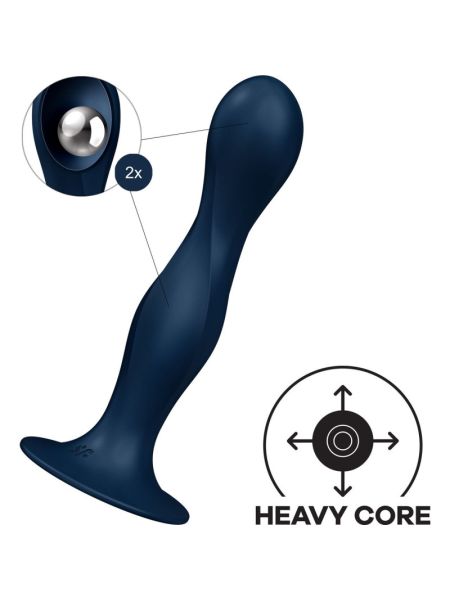 Дилдо Satisfyer Double Ball-R Dark Blue, унісекс, рухомі кульки всередині, на присосці
