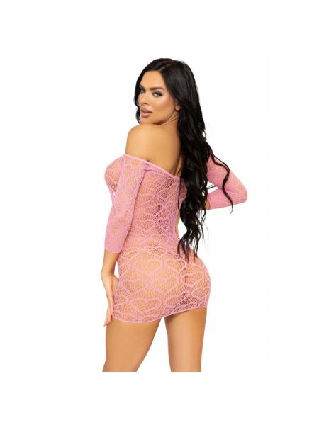 Сукня-сітка з сердечками Leg Avenue Heart net mini dress Pink, зав’язки, відкриті плечі, one size