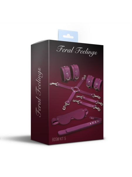 Набір Feral Feelings BDSM Kit 5 Burgundy, наручники, поножі, хрестовина, маска, падл