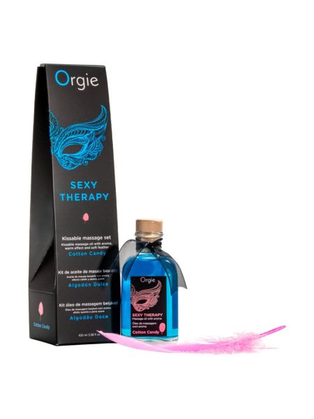 Набір для масажу Orgie – Sexy Therapy Cotton Candy (100 мл), їстівна розігрівальна олія + пір’їнка