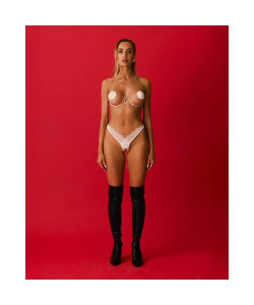 Прикраса на тіло Obsessive Lustique White harness bra S/M/L
