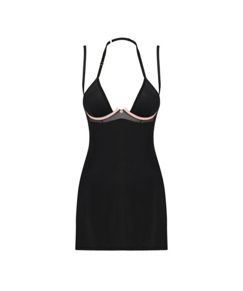 Сорочка Obsessive Selinne chemise & thong XS/S Black, стрінги, подвійні бретелі
