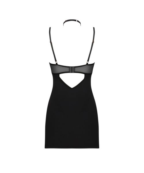 Сорочка Obsessive Selinne chemise & thong XS/S Black, стрінги, подвійні бретелі