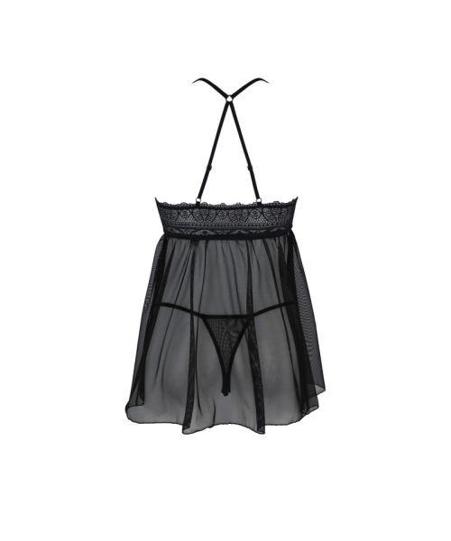 Пеньюар Passion KERRIA CHEMISE black, S/M, мереживний верх, трусики в комплекті