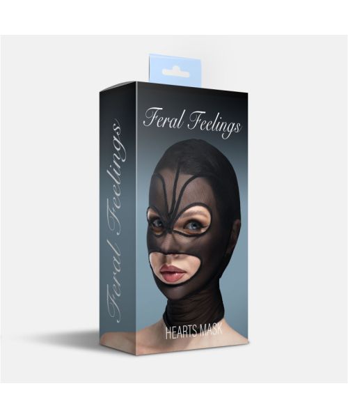Маска серце сітка з відкритим ротом та очима Feral Feelings - Hearts Mask Black/Black
