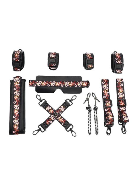 БДСМ-набір LOCKINK The Flowering Serpent Bondage Set, чорний, з малюнком у вигляді змій, 7 предметів