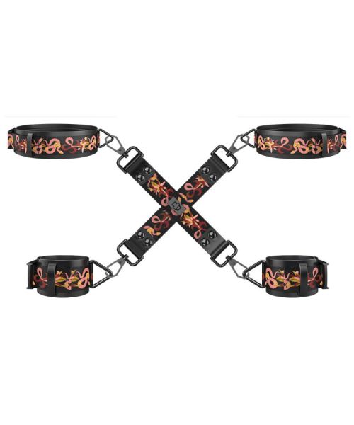 БДСМ-набір LOCKINK The Flowering Serpent Bondage Set, чорний, з малюнком у вигляді змій, 7 предметів