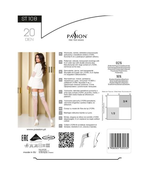 Панчохи Passion ST108 3/4 white, на ажурній силіконовій резинці з люрексовою ниткою
