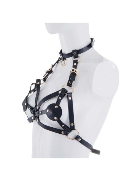 Портупея на грудь LOCKINK SEVANDA Queen Chest Harness with Removable Bra, чорна, зі знімними пестис