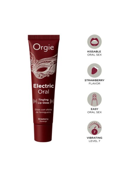 Віброблиск для губ Orgie Electric Oral Lips Gloss Strawberry 10 мл, з ефектом поколювання