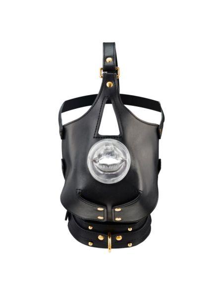 Маска-збруя для мінету з повідцем LOCKINK SEVANDA Blowjob Head Muzzle with Leash, чорна