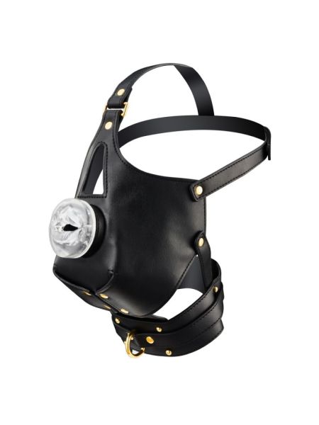 Маска-збруя для мінету з повідцем LOCKINK SEVANDA Blowjob Head Muzzle with Leash, чорна
