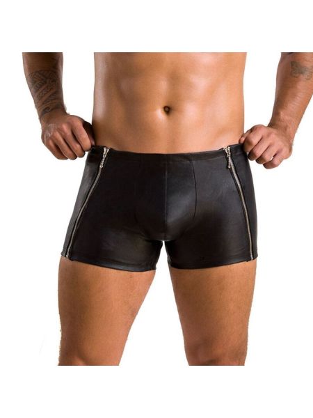 Чоловічі шкіряні боксери з блискавками Passion 049 SHORT MATT XXL/XXXL Black