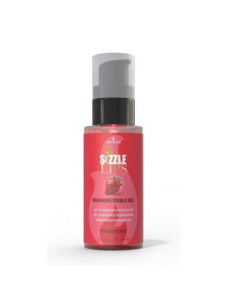 Зігрівальний масажний гель Sensuva Sizzle Lips Strawberry (59 мл), без цукру, їстівний