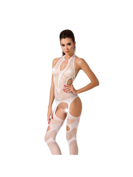 Бодістокінг Passion BS053 white, комбінезон, імітація панчох і пояса
