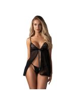 Сорочка бебі-дол Obsessive Blomentis babydoll & thong, M/L, мереживний ліф, стрінги в комплекті