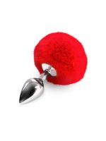 Металева анальна пробка М Art of Sex - Metal Butt plug Rabbit Tail Red, діаметр 3,4 см