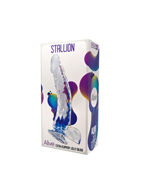 Прозорий фалоімітатор Alive Jelly Dildo Stallion, ТПЕ, присоска, діаметр 3,5 см, довжина 22 см
