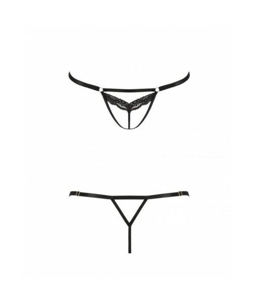 Відверті трусики-стрепи з мереживом Passion Exclusive SOLON THONG L/XL, black