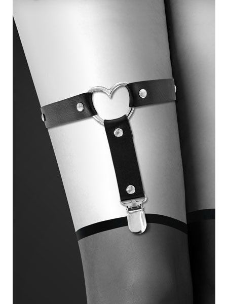 Гартер на ногу Bijoux Pour Toi - WITH HEART Black, сексуальна підв'язка з сердечком, екошкіра