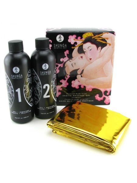 Гель для NURU-масажу Shunga Oriental Body-to-Body – Sparkling Strawberry Wine плюс простирадло
