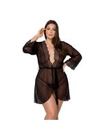 Пеньюар Passion AMBERLY PEIGNOIR 4XL/5XL, black, ажурні декольте та манжети, широкі рукави
