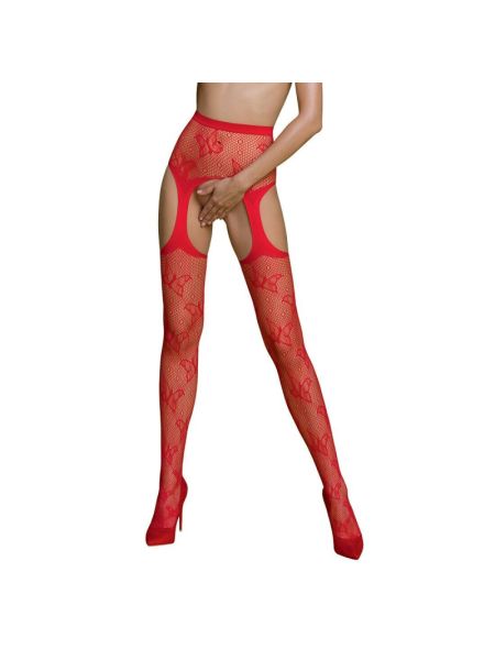 Еротичні колготки-бодістокінг Passion ECO S001 red, з доступом, декор метелики, підв’язки