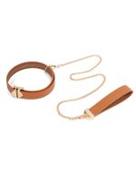 Нашийник з повідцем LOCKINK Tied Collar with Leash Set, коричневий, ланцюг зі шкіряною петлею та карабіном