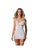 Бебі-дол Obsessive Arrowel White chemise L/XL, з декоративним чокером та гартерами