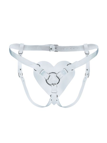 Трусики Серце для страпону з натуральної шкіри Feral Feelings - Hearts Strap-on Belt White