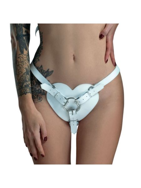 Трусики Серце для страпону з натуральної шкіри Feral Feelings - Hearts Strap-on Belt White