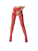 Сітчасті колготки-бодістокінги Passion S013 One Size, Red, імітація панчіх та пояса з гартерами