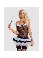Еротичний костюм покоївки зі спідницею Obsessive Housemaid 5 pcs costume L/XL, чорно-білий, топ з пі
