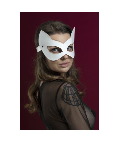 Маска кішечки Feral Feelings - Kitten Mask, натуральна шкіра, біла