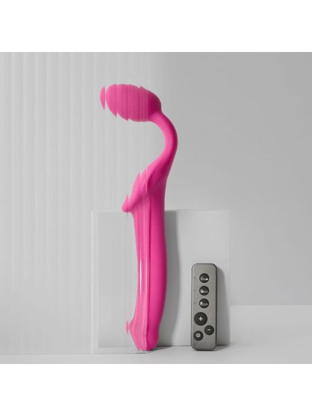 Безремінний страпон з вібрацією Strap-On-Me Vibrating Fuchsia XL, діам. 4,7см, пульт ДК, регульований
