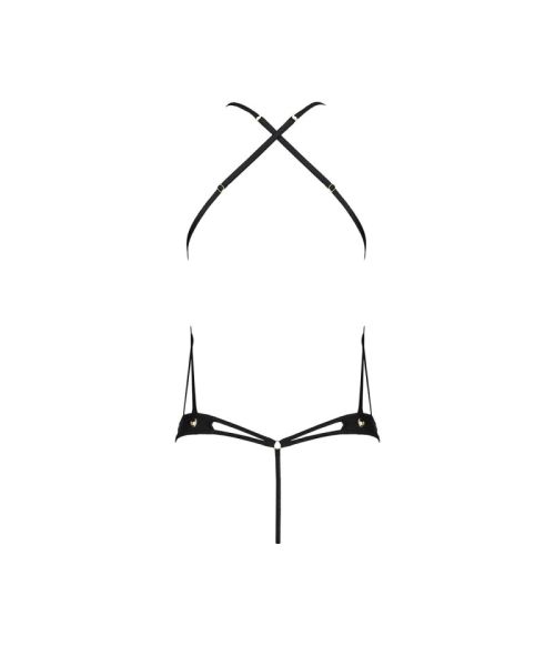 Боді з відкритим доступом Passion TASMINA BODY XXL/XXXL, black, екошкіра, шнурівки, ажурні мережива