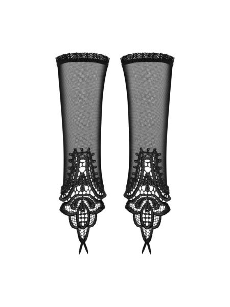 Сітчасті мітенки з мереживом Obsessive Luiza mittens One size, чорні