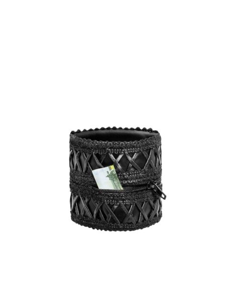 Жіночий гаманець-браслет Noir Handmade F326, black, під шкіру, рельєфний візерунок, кишеня на блискавці