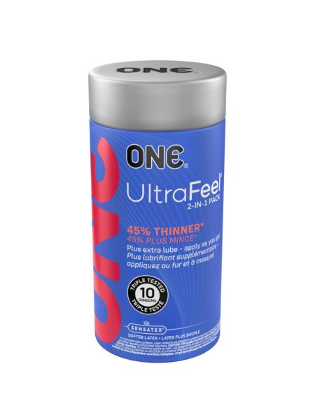 Презервативи ONE Ultra Feel, ультратонкі, з додатковою змазкою, 10 шт, подарункове паковання-тубус