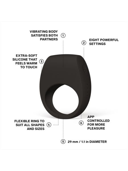 Ерекційне кільце з вібрацією LELO Tor 3 Black, керування зі смартфона