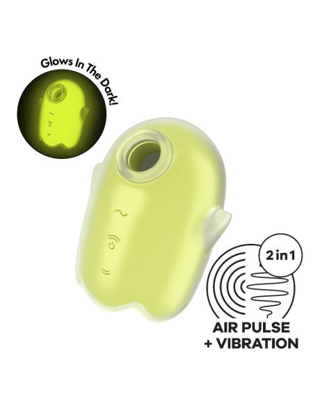Вакуумний кліторальний стимулятор з вібрацією Satisfyer Glowing Ghost Yellow, світиться в темряві