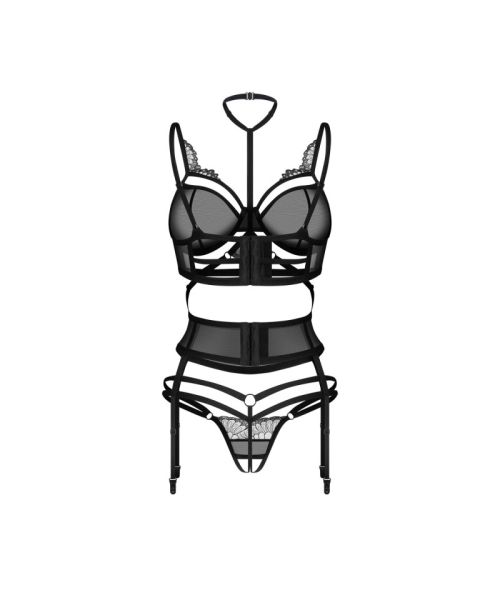 Комплект Obsessive Premisis Black 3-pcs crotchless set S/M