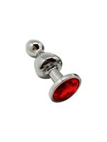 Металева анальна пробка Wooomy Lollypop Double Ball Metal Plug Red M, діаметр 3,1 см, довжина 9,4 см