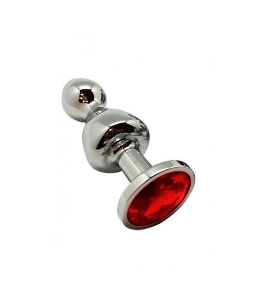 Металева анальна пробка Wooomy Lollypop Double Ball Metal Plug Red M, діаметр 3,1 см, довжина 9,4 см