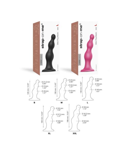Насадка для страпона Strap-On-Me Dildo Plug Beads Black S