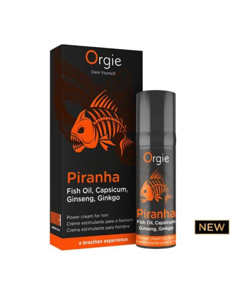 Крем для посилення ерекції Orgie Piranha 15 мл, жир піранії, женьшень, гінкго білоба та перець чилі