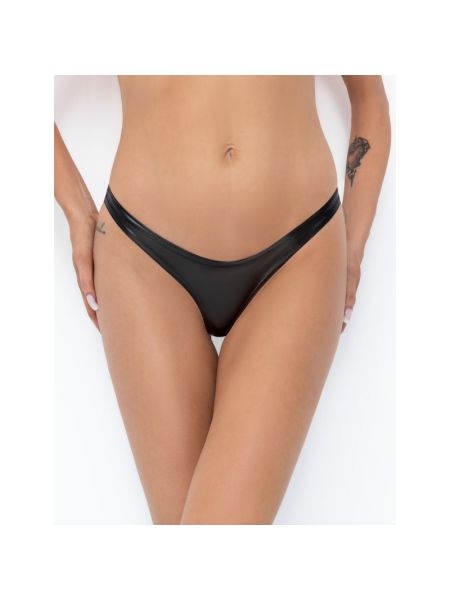 Трусики Noir Handmade P010 Powerwetlook thong, XL, під латекс, високі вирізи, відкриті сідниці