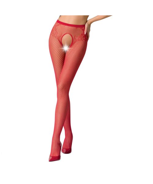 Сітчасті колготки-бодістокінги Passion S019 One Size, Red, імітація трусиків, відкритий доступ